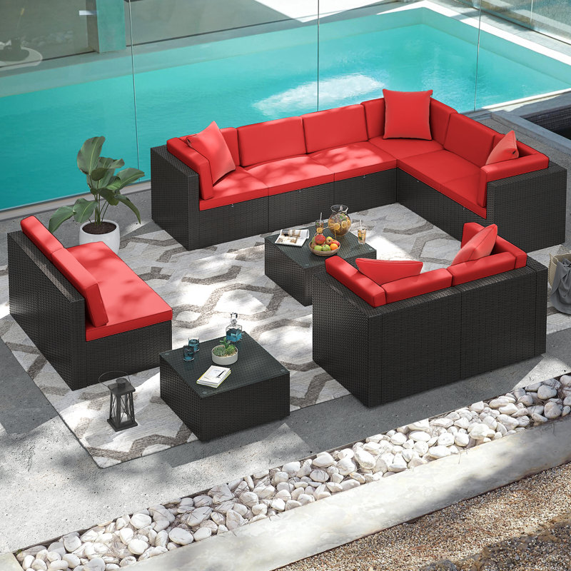 Canapé modulaire d'extérieur 12 pièces 12 pièces, Rouge
