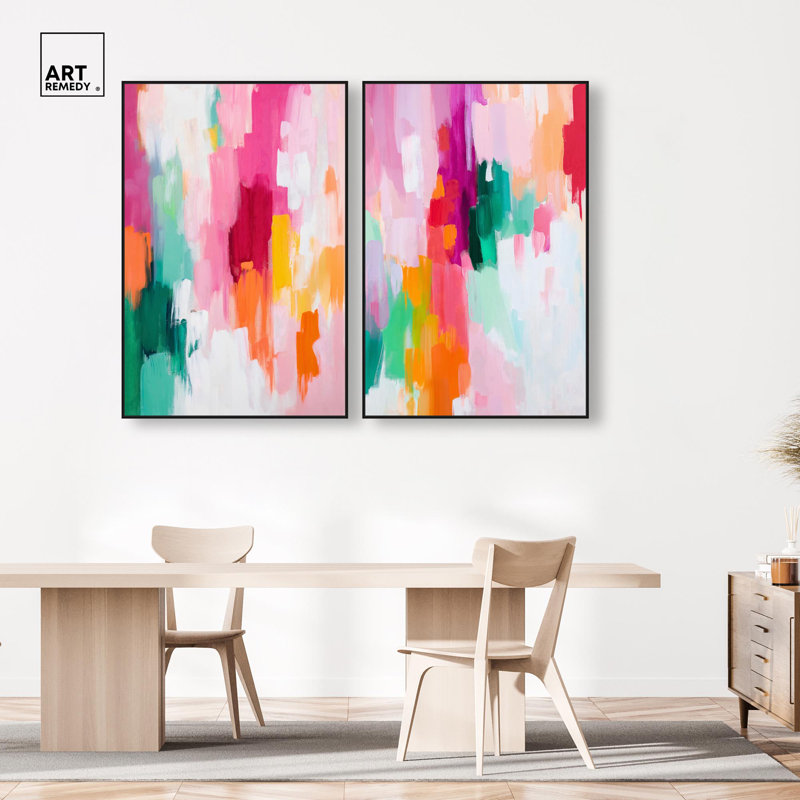 Ensemble de décorations murales modernes à impression dynamique Duo par Art Remedy, cadre noir, 36 x 54, H 55 po x l 37 po