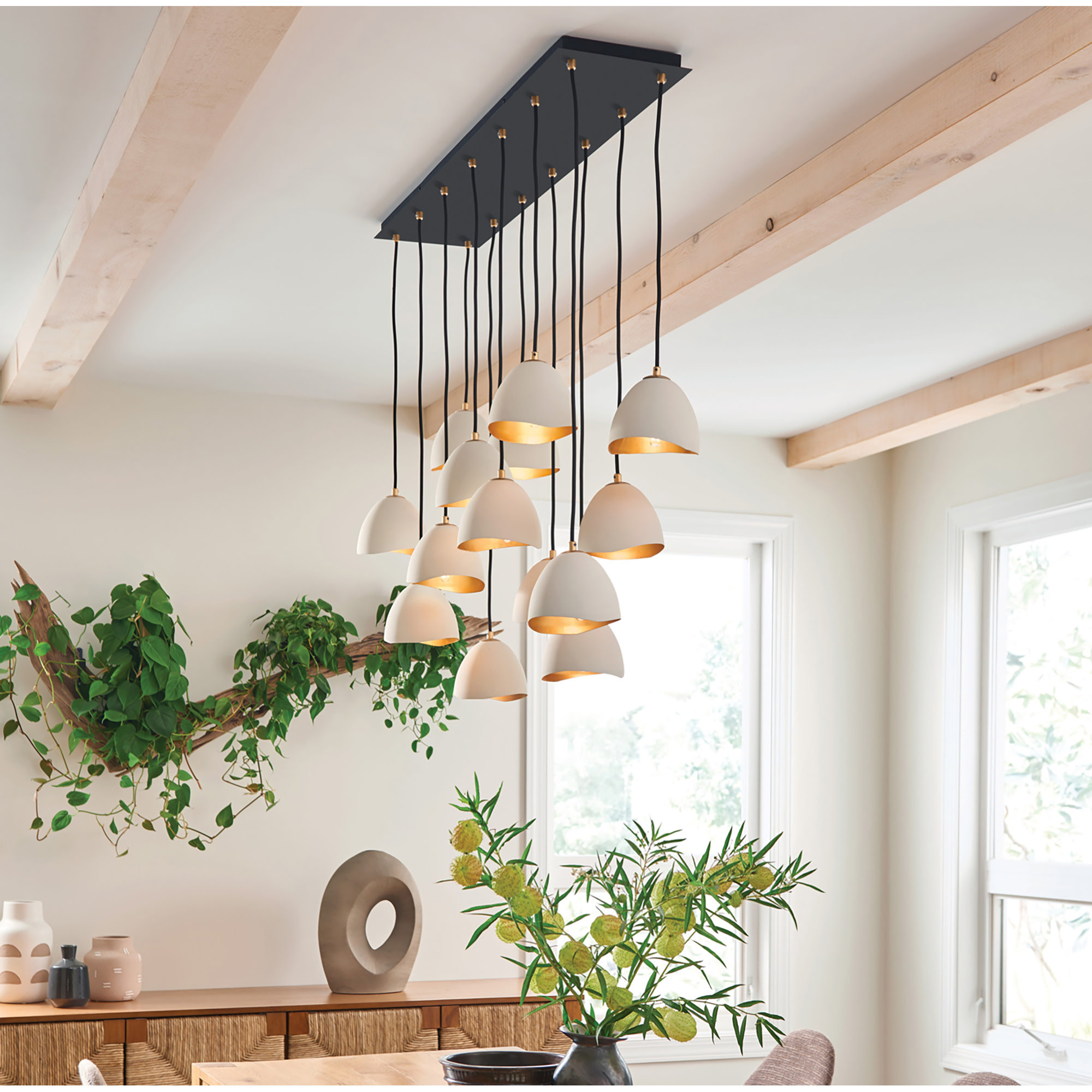 Cotter 14 - Light Fabric Dimmable Geometric Chandelier, Shell White