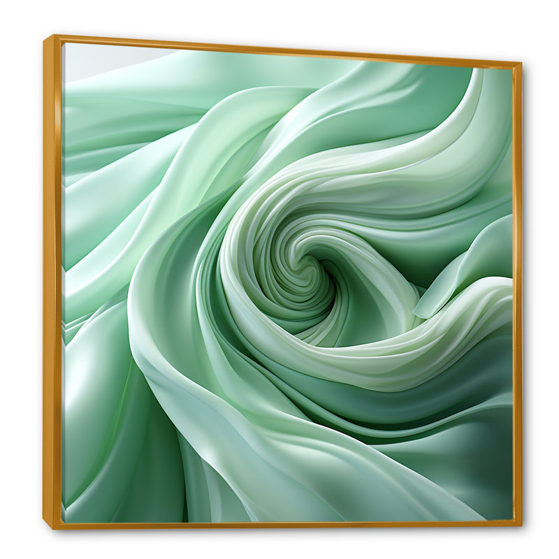 Décoration murale spirales vertes douces - Spirales abstraites murales, H 30 po x l 30 po x P 1,5 po, Cadre flottant doré