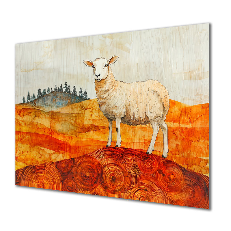 Couleurs d'automne de moutons dans un paysage de ferme - Art en métal de moutons, H 24 po x l 32 po