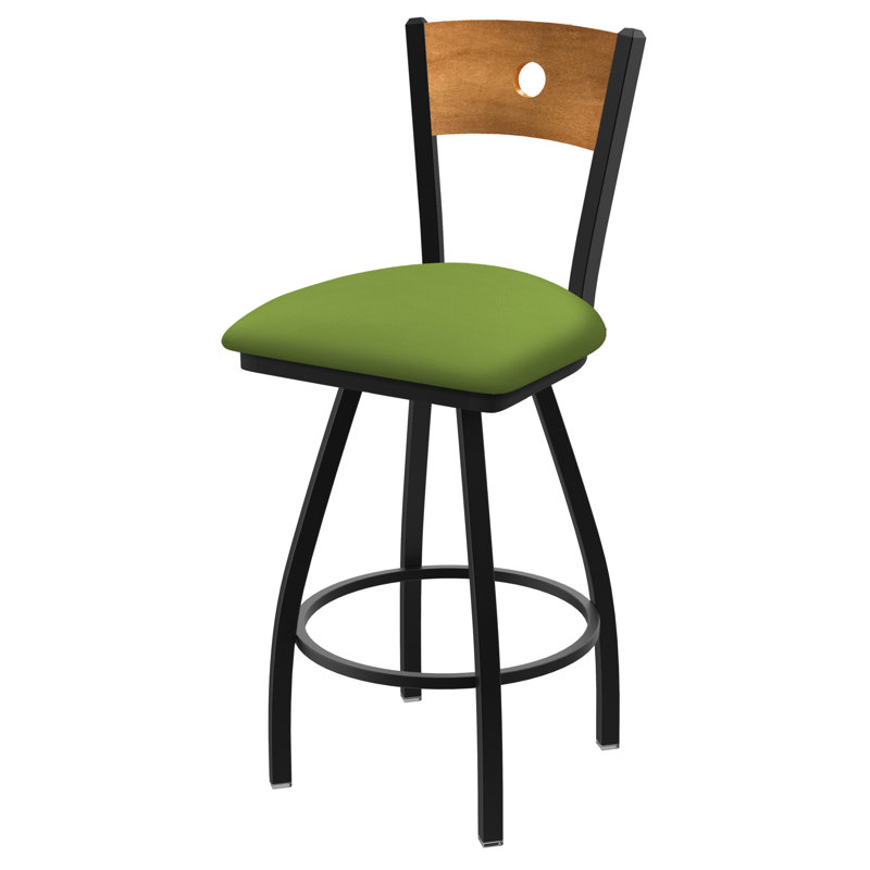 Tabouret pivotant Voltaire, Chêne naturel, Noir froissé, Siège Canter Kiwi Green / dossier moyen en érabl