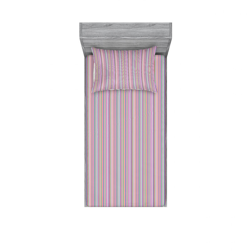Microfiber Striped Sheet Set, Queen Sheet Set + Fitted Sheet + 2 Pillowcases, Pink