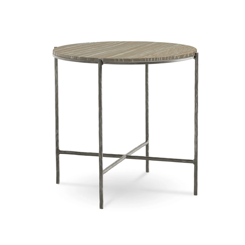 Anna Solid Wood End Table, Pickled Oak, Gunmetal