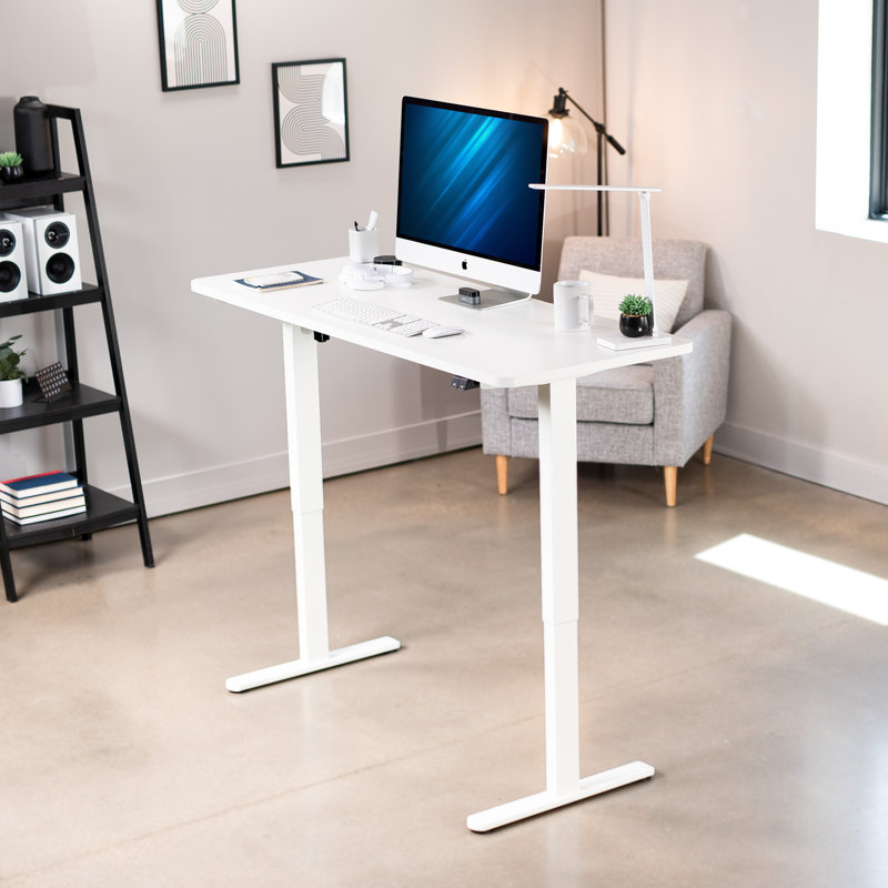 Adjustable White Electric Standing Desk with Cable Management, 60''x24''