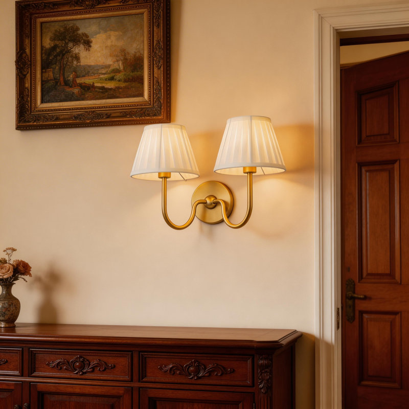 2-Light Armed Fabric Wall Sconce, 2, 60 W