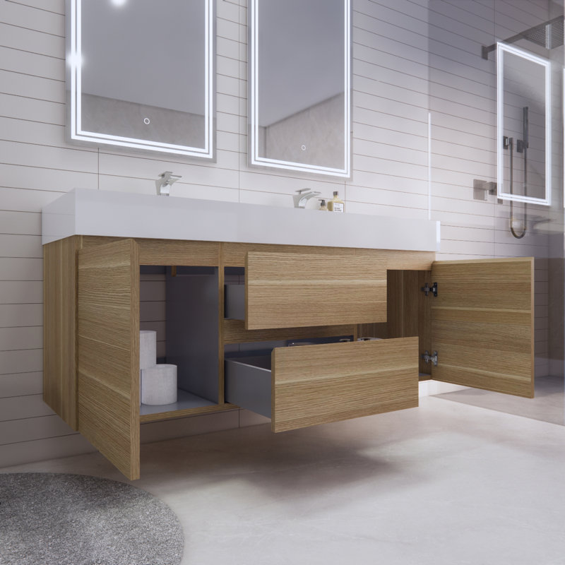 Babajide Bathroom Vanity with Acrylic Top, White Oak