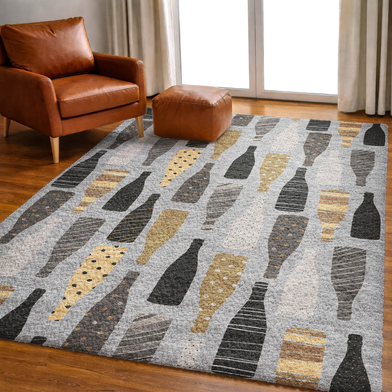 Premium Machine Washable Dream Shag ADS167 Wine Bottles Rug, 9' x 12'