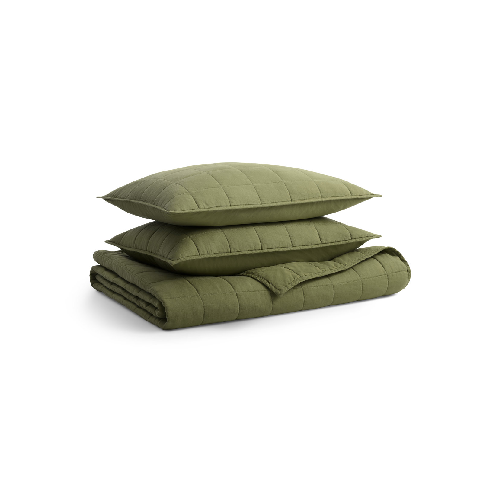 Ester Percale Quilt Set, Loden Green, King Quilt + 2 King Shams