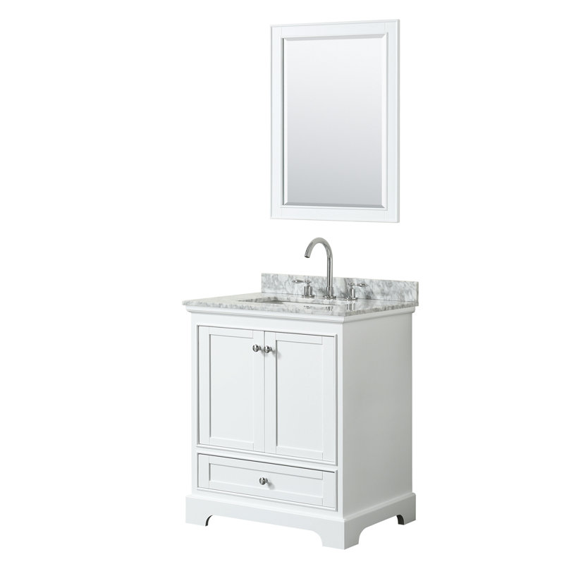 Ensemble de meuble-lavabo simple 30 "avec miroir Deborah, Chrome poli, Blanc