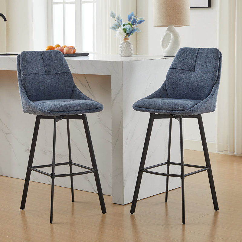 Avianah Swivel Upholstered Counter Stool with Metal Frame, Blue
