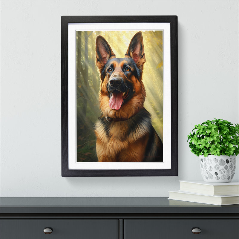 German Shepherd Realism - Framed Print, Black Framed, 64cm H x 46cm W