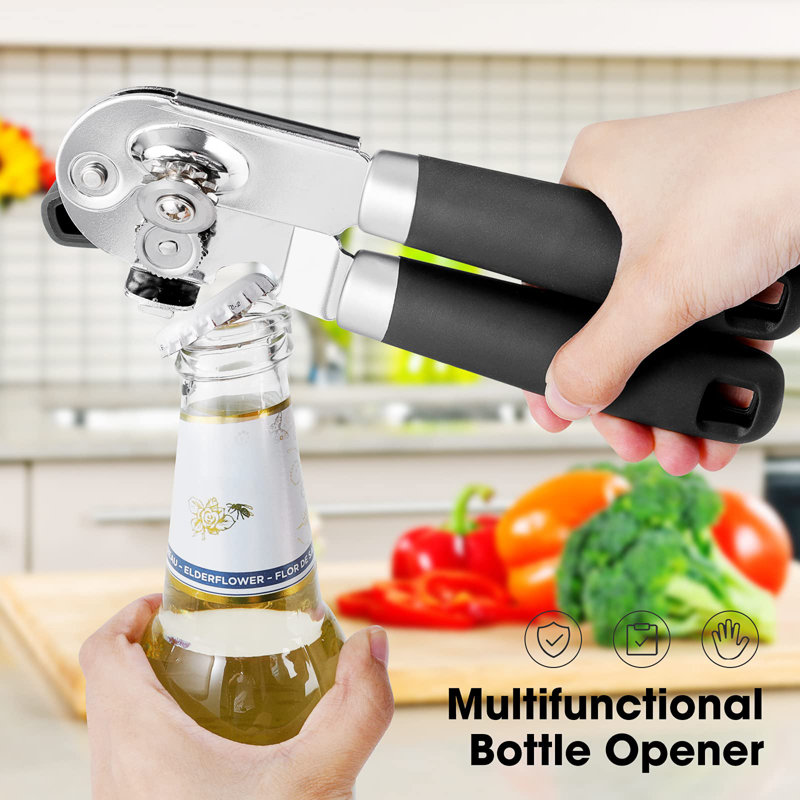 Black Stainless Steel Manual Can and Bottle Opener with Magnet