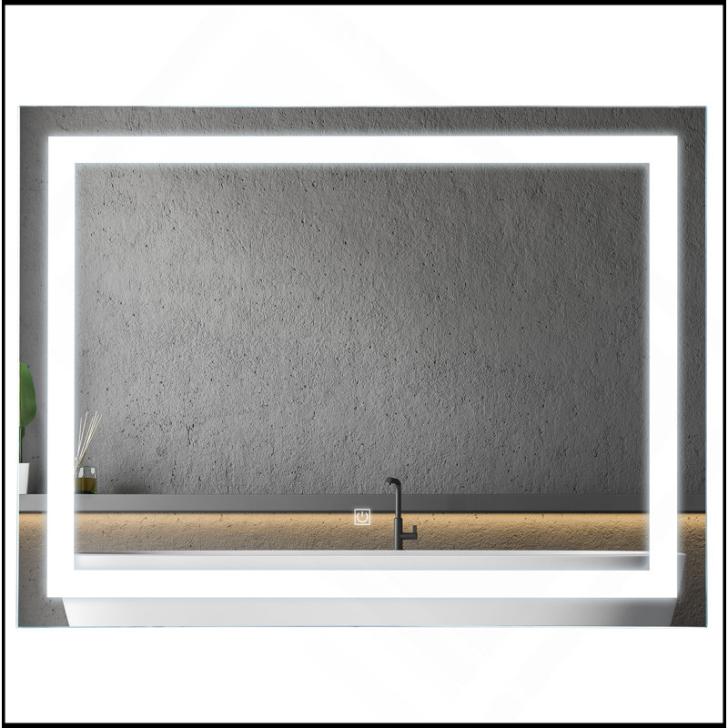 Miroir de salle de bain 32 "x 24" lumineux à DEL, miroir de meuble-lavabo mural avec mémoire à intensité variable, imperméable, horizontalement ou verticalement, argent