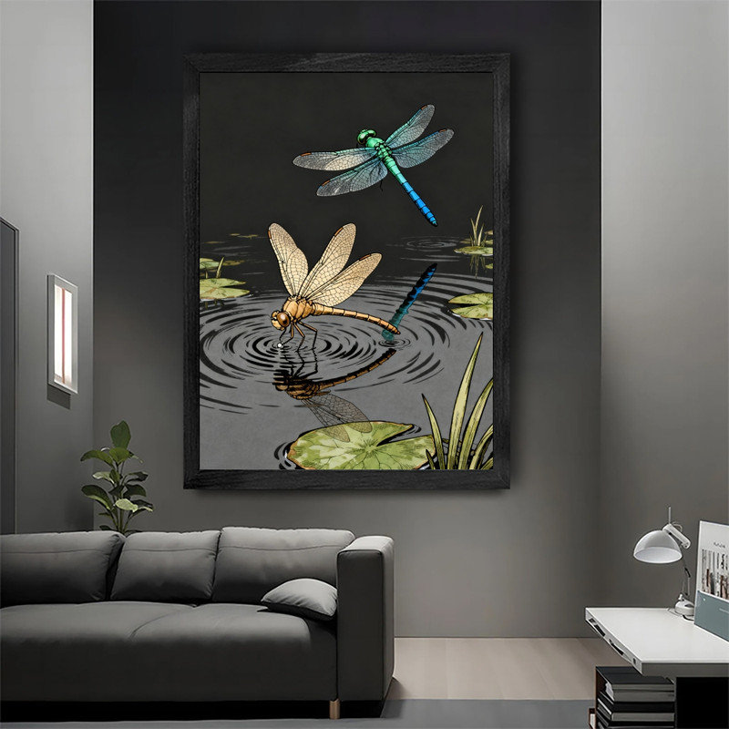 Art encadré noir avec libellule, reproduction de cadre fantaisiste inspirée de la nature, H 11 po x l 9 po