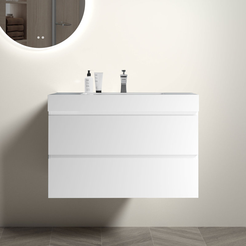 Plateau de meuble-lavabo intégré Lustre 36 po avec surface solide brillante (lavabo seulement)