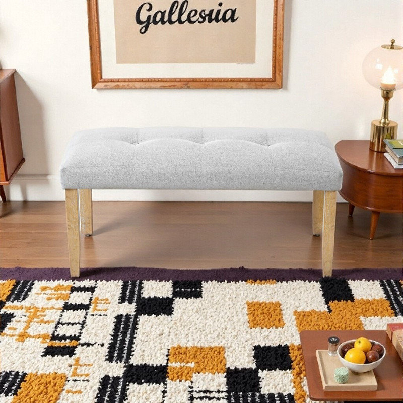 40 Inch Tufted Upholstered Bench with Rubberwood Legs, 250 LB Capacity Entryway Bench, Brown