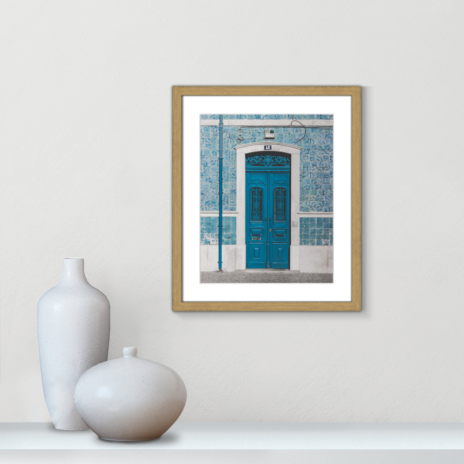Blue Door Of Caldas De Rainha, Portugual by Catarina Carvalho, 19" H x 16" W x 0.75" D, Natural