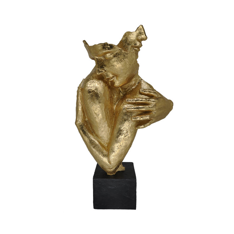 Coriolano Polyresin Hugging Couple Figurine for the Living Room, Classy Sculpture Home Decor, Gold