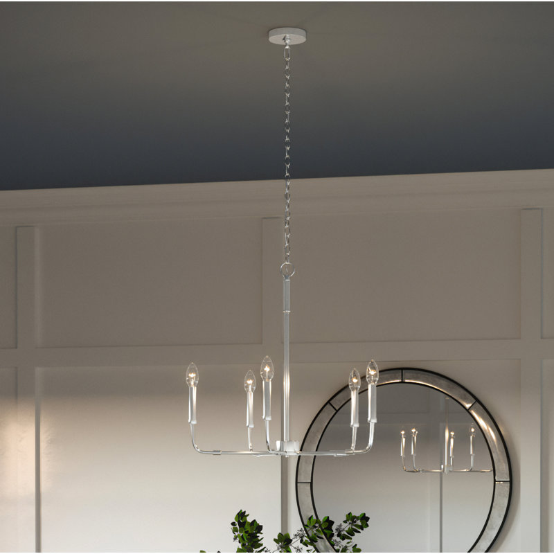 Lustre classique à 5 lumières de style bougie Aarshiya, Laiton vieilli, H 25,25 po x l 24 po x P 24 po