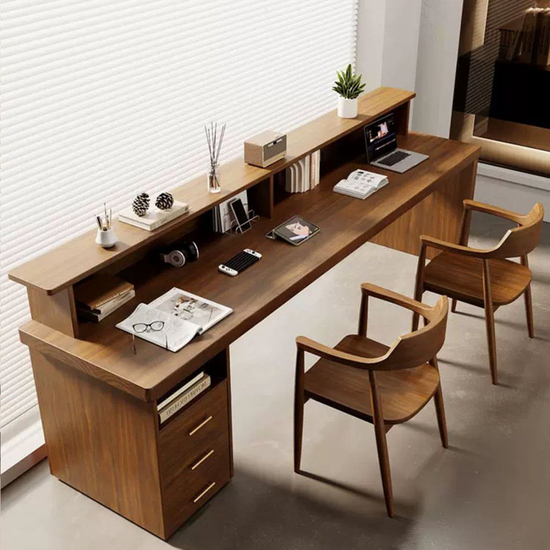 Bureau intégré moderne et simple en bois massif avec bibliothèque et étui, H 29,53 po x l 70,87 po x P 23,62 po