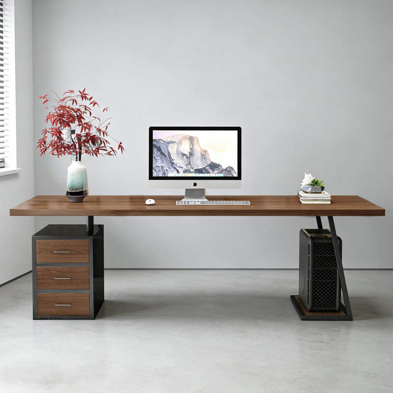 Bureau de direction rectangulaire en bois massif noyer avec tiroirs, Retour à gauche, H 29,53 po x l 78,74 po x P 31,5 po