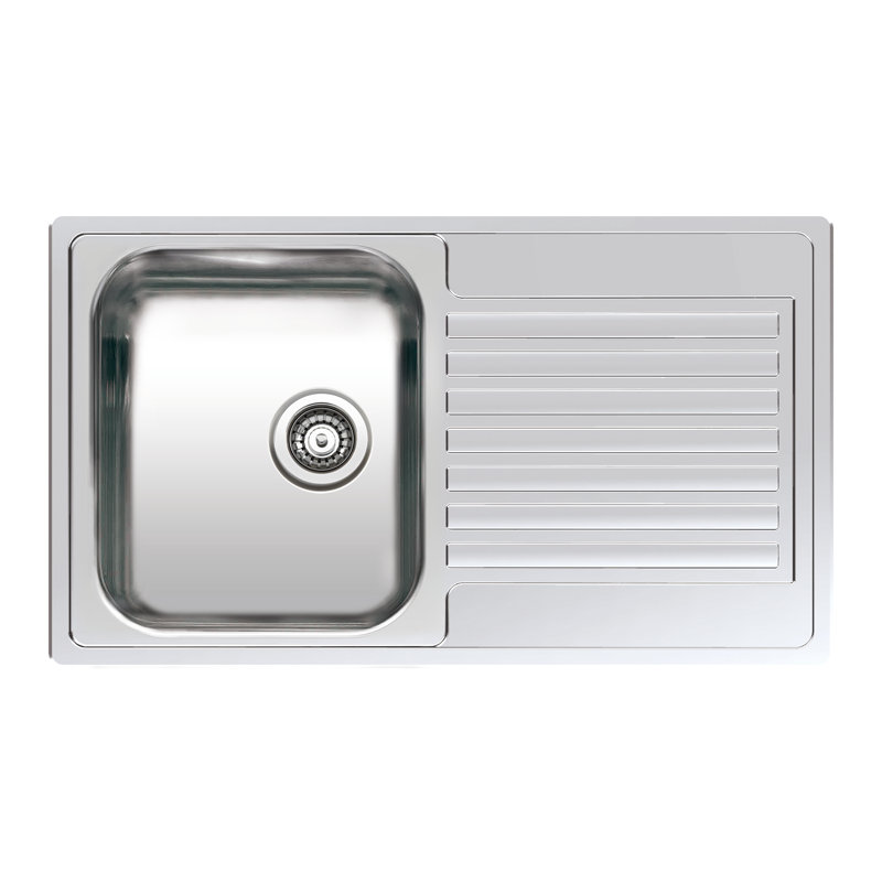 Centurio Single Bowl Inset Kitchen Sink, Polished Steel