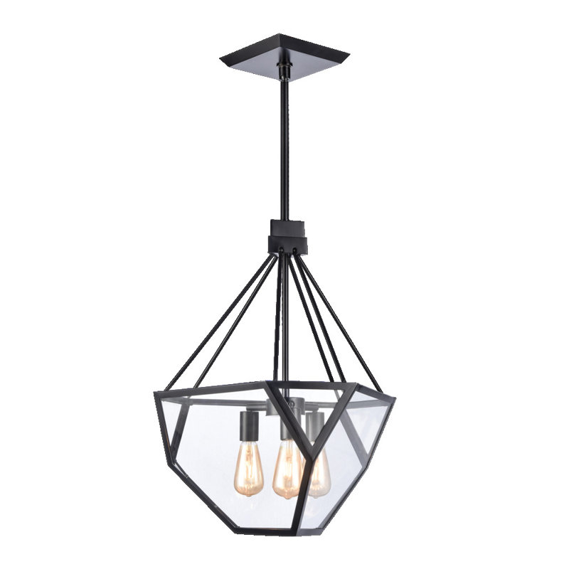 3-Light 21" Architectural Glass Chandelier