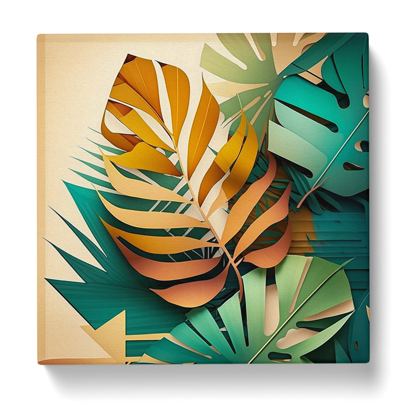 Palm Leaf Cubism - Wrapped Canvas, 35cm H x 35cm W x 3cm D