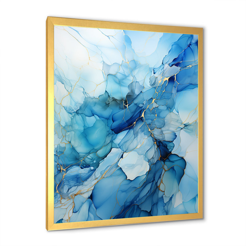 Minimalisme blanc et bleu glacier - reproduction sur toile, H 32 po x l 16 po x P 1 po, Cadre doré simple