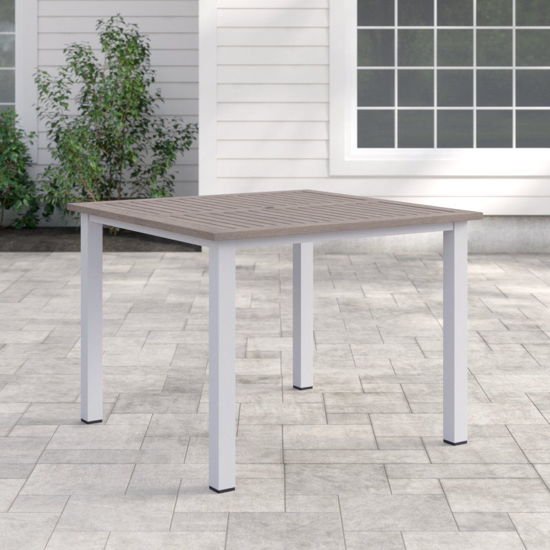 Travira Square Outdoor Dining Table With Umbrella Hole , 40'' in. W 40'' in. D, Tekwood Vintage, Chalk