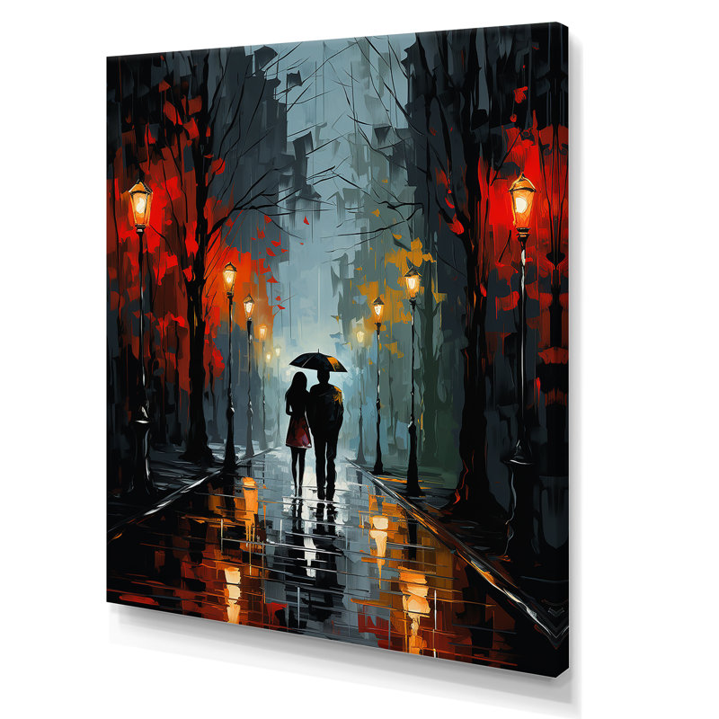 Couple, paysage urbain, allée - Portrait romantique, art mural, Toile tendue, H 32 po x l 24 po x P 1 po