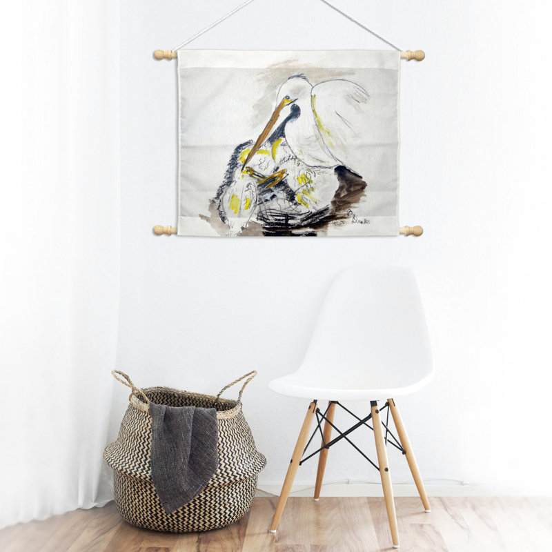 Suspension murale aigrette et poussins de polyester