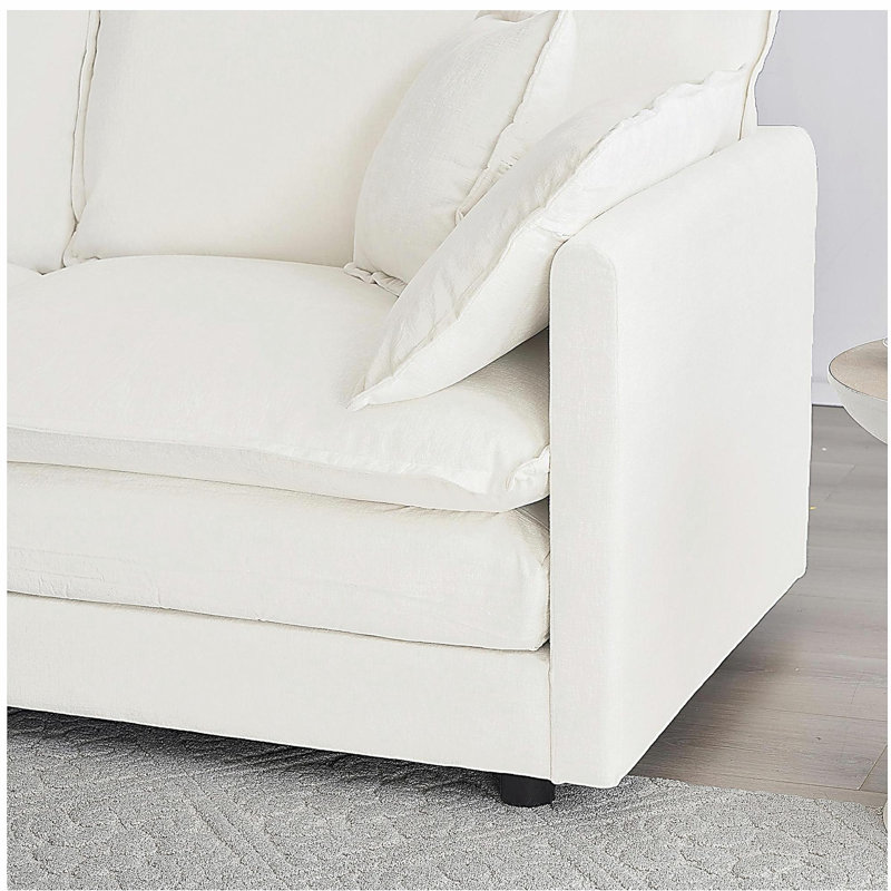 Ensemble de canapé 3 pièces avec coussins et coussins décoratifs, ensemble de canapé comprenant 2 fauteuils et un canapé à 2 places, ensemble de canapé décontracté peu encombrant pour le salon, chenille blanche