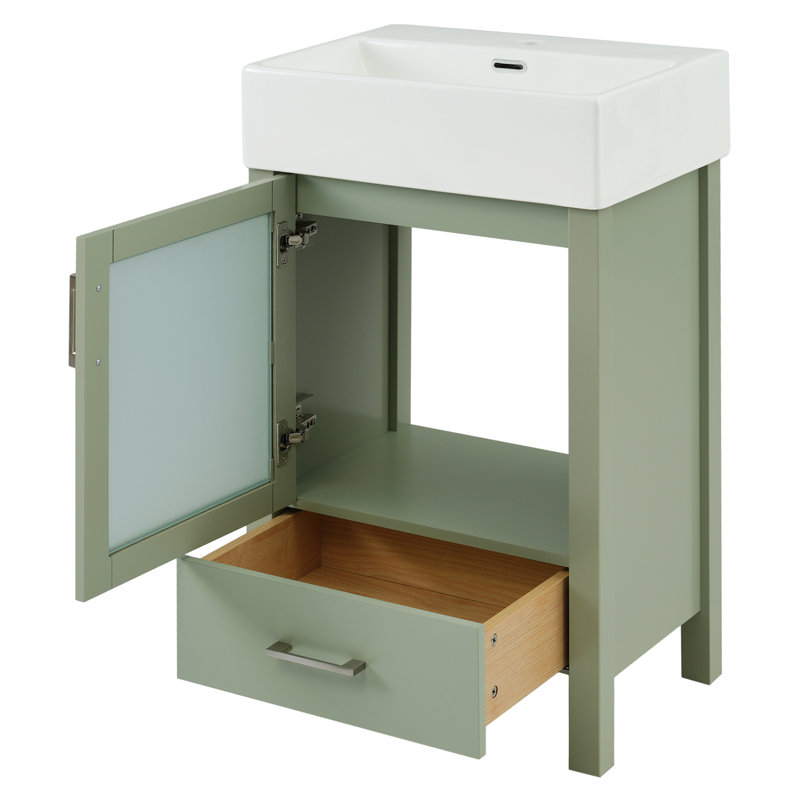 20" Bathroom Vanity Cabinet With Ceramic Sink And Storage Cabinet, Green