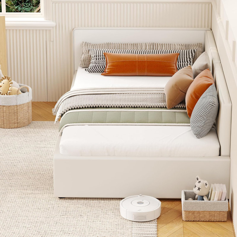 Lit de jour simple avec tête de lit, cadre de lit d'angle avec rails de lit, canapé-lit rembourré en velours avec garde-corps pour la chambre à coucher