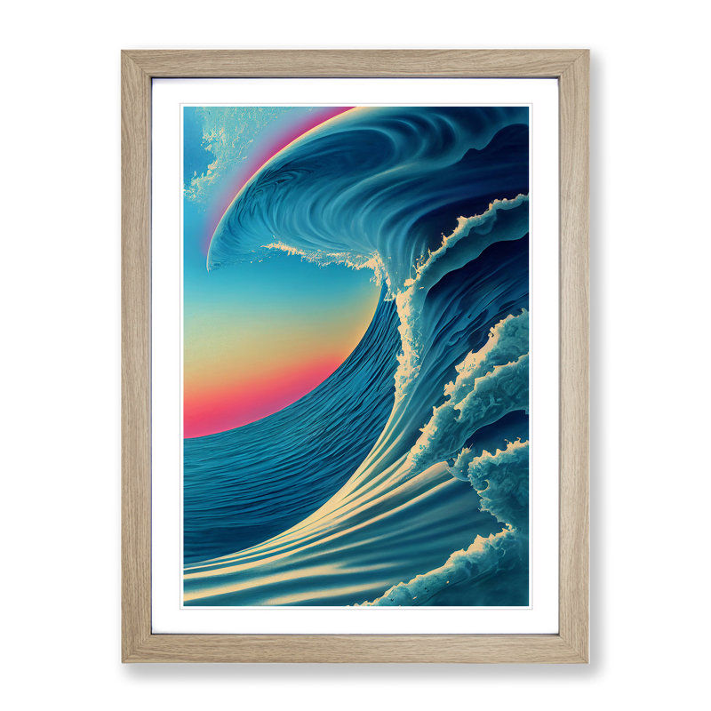 Sunset Ocean Wave - Single Picture Frame Painting, 46cm H x 34cm W x 2cm D, Oak Framed