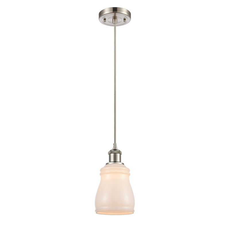 Luminaire suspendu en forme de cloche à 1 lumière Mauk, Blanc, Ampoule non incluse, Nickel satiné brossé