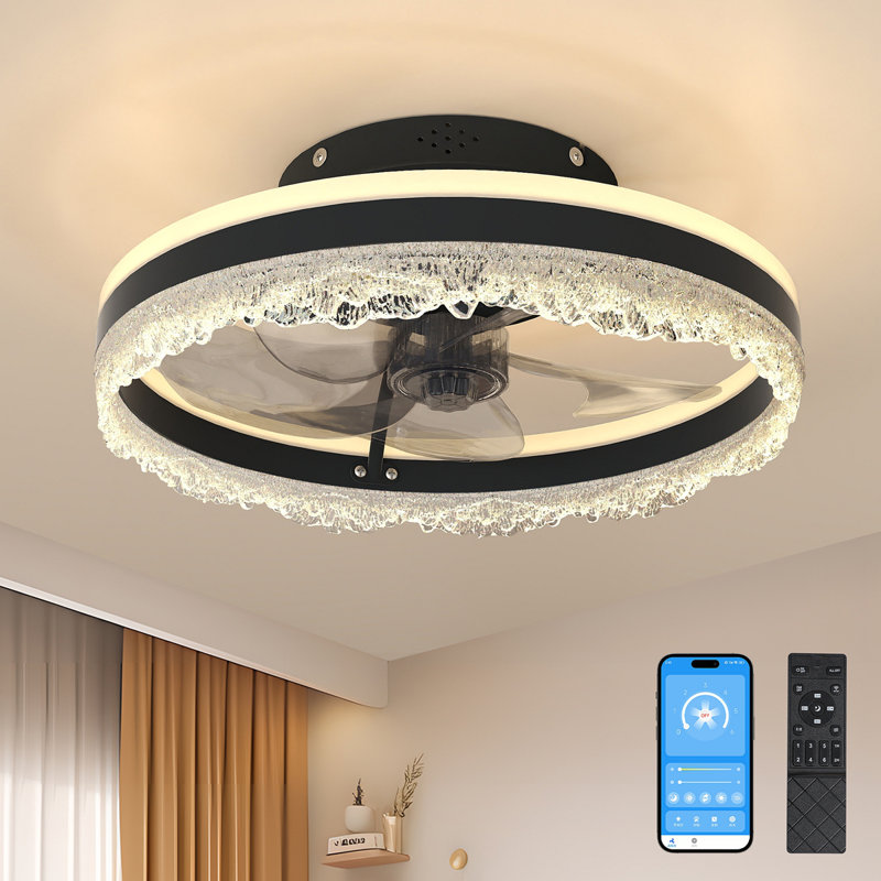 16" Quiet Ceiling Fan With Light – LED Crystal Flush Mount Fan Lamp With Hidden Blades And Natural Airflow, Perfect For Bedroom, Kids Room, Study Room
