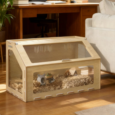 39 Inch Hamster Cage Habitat With  Window & Openable Top , Oak