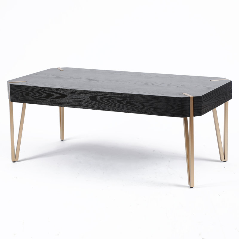Table basse en bois noir de 46,1 po Garon, table basse moderne avec pieds en métal