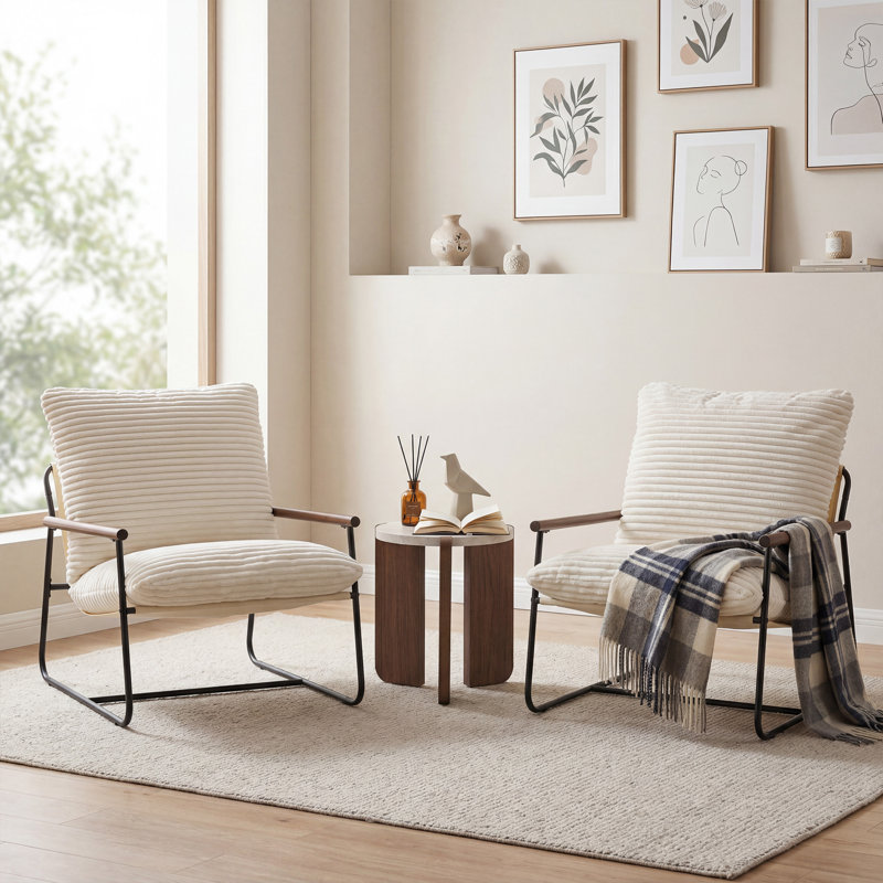 Upholstered Accent Chair, Beige, 2