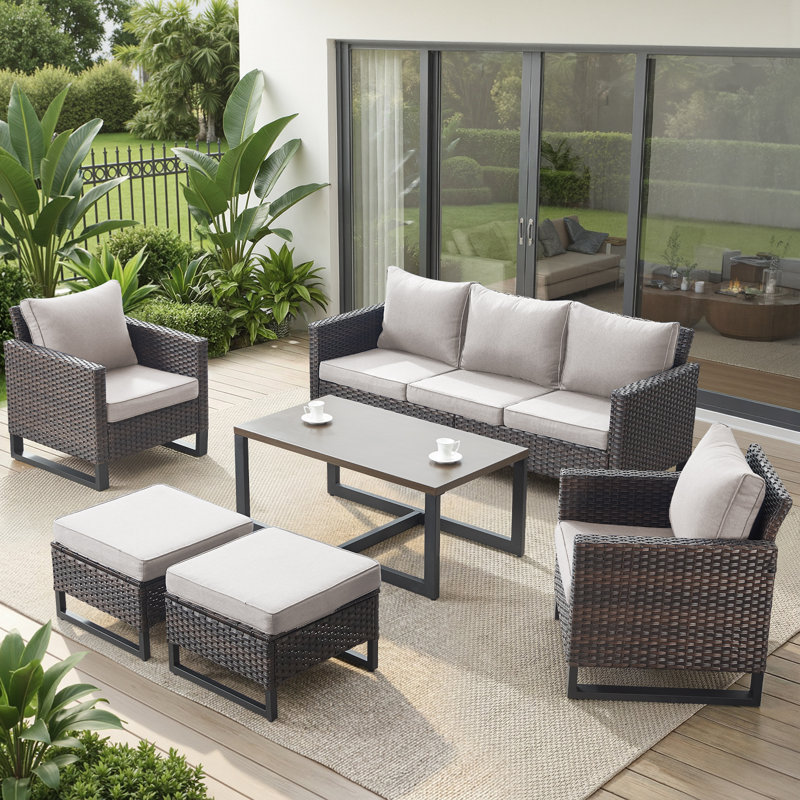 5 - Person Patio Conversation Sets With Cushions, Beige, Brown