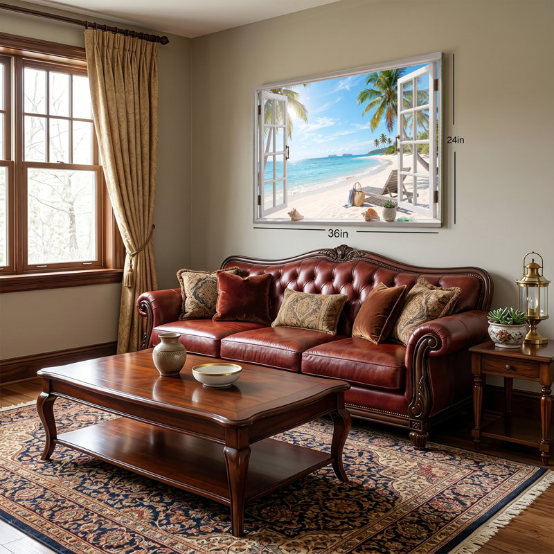 «Coastal Tropical Beach Window View Landscape», impression sur toile tendue, 16 x 24 po