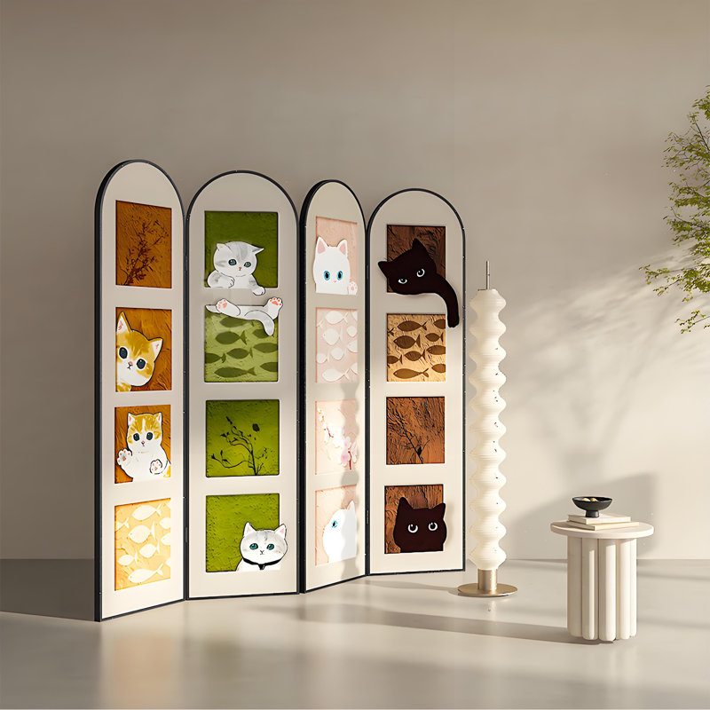 Adorable paravent pour chat, H 70,87 po x l 70,87 po x P 1,57 po, Noir / blanc / brun / vert / rose / orange