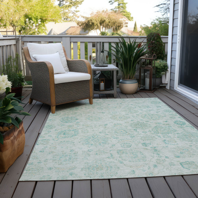 Tapis turquoise intérieur / extérieur lavable à la machine, Rectangle 9 pi x 12 pi