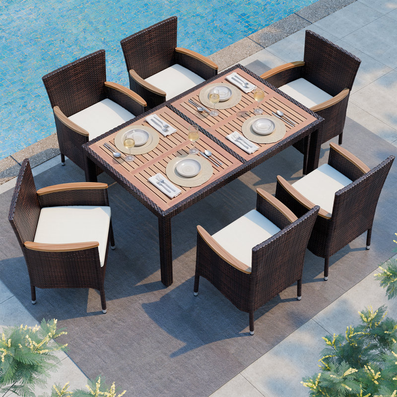 Autymn 6 - Person Outdoor Dining Set with Cushions, Brown, 6