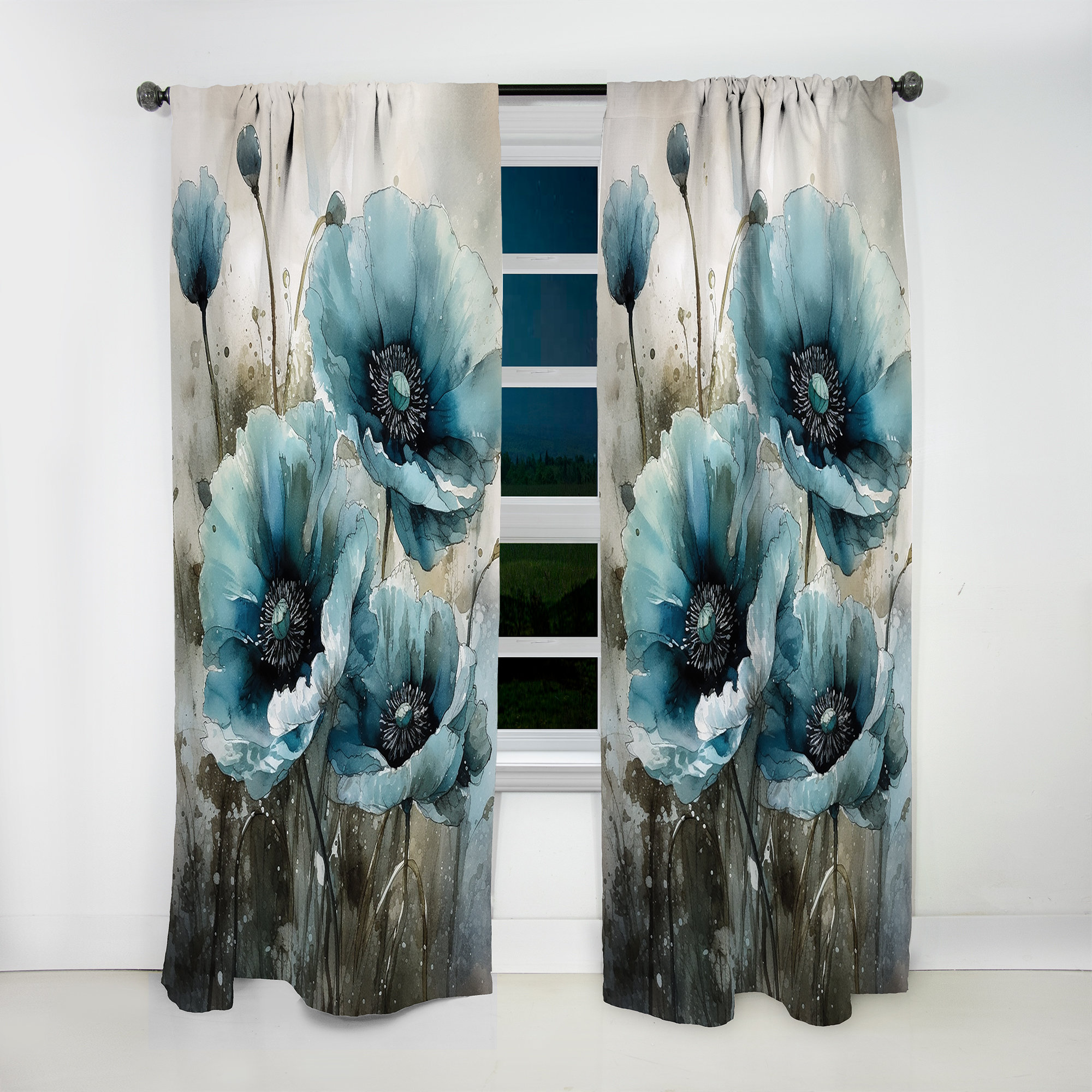 East Urban Home Barella Pale Blue And White Poppy Flowers I - Poppies