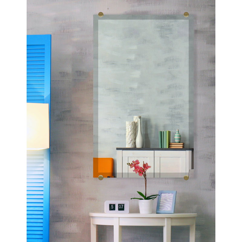 Mansell Beveled Frameless Wall Mirror, 16" H x 36" W, Brass