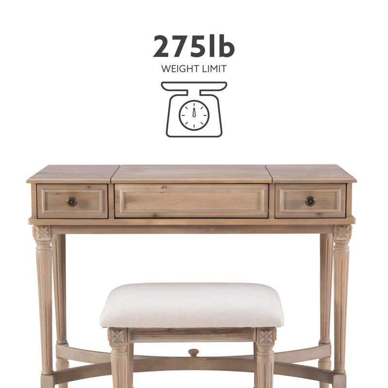 Cyndi Gray Wash Traditional Flip Top Vanity Set with Brass Accents